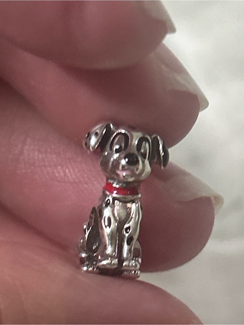 Pandora Silver Dog Charm with Red Enamel Collar